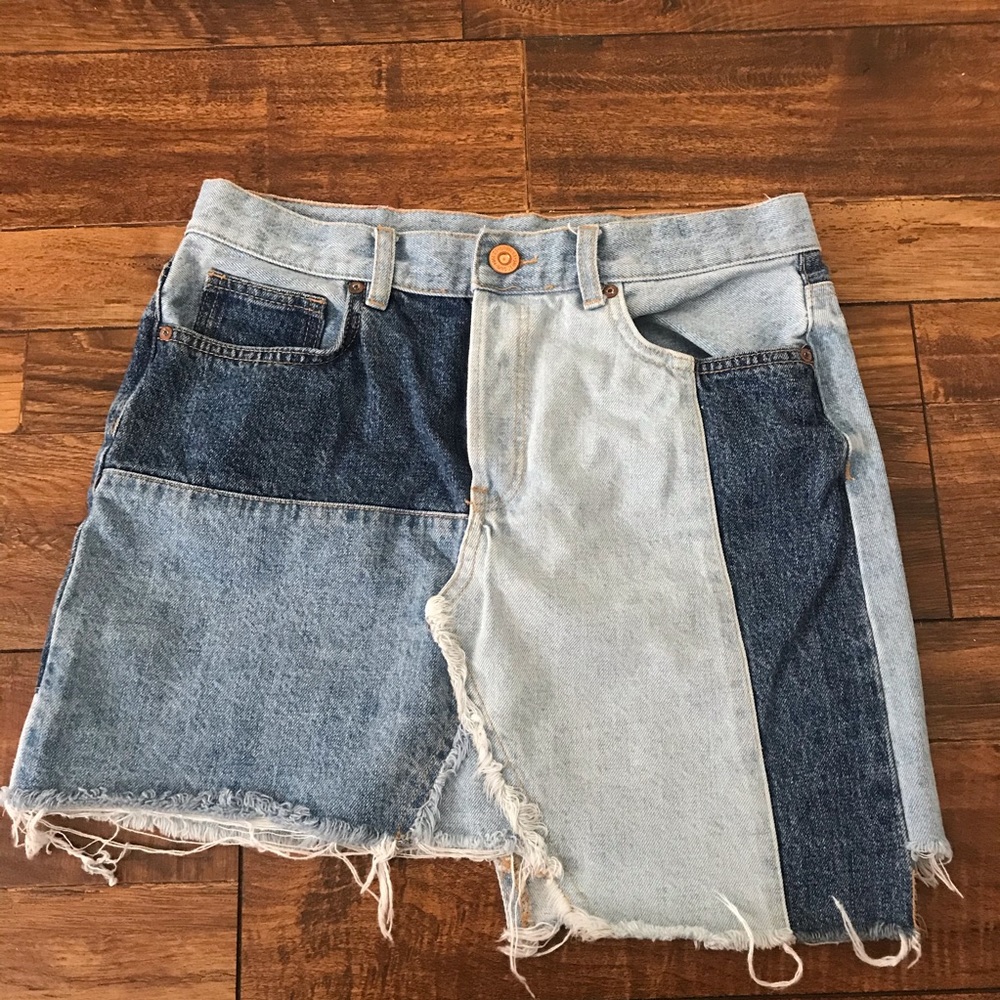 Mango Patchwork Denim Mini Skirt